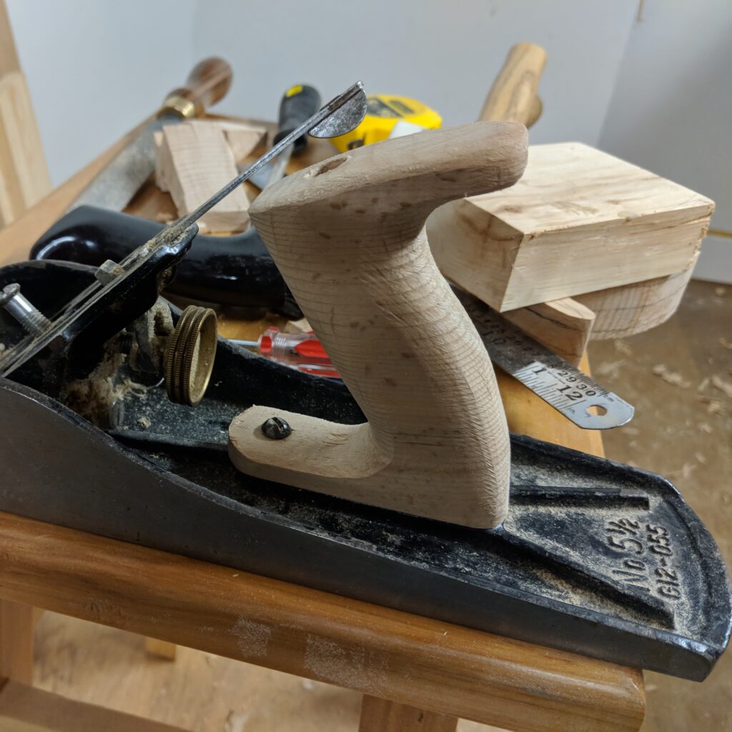 Checking the tote's fit on the Stanley No. 5½ handplane
