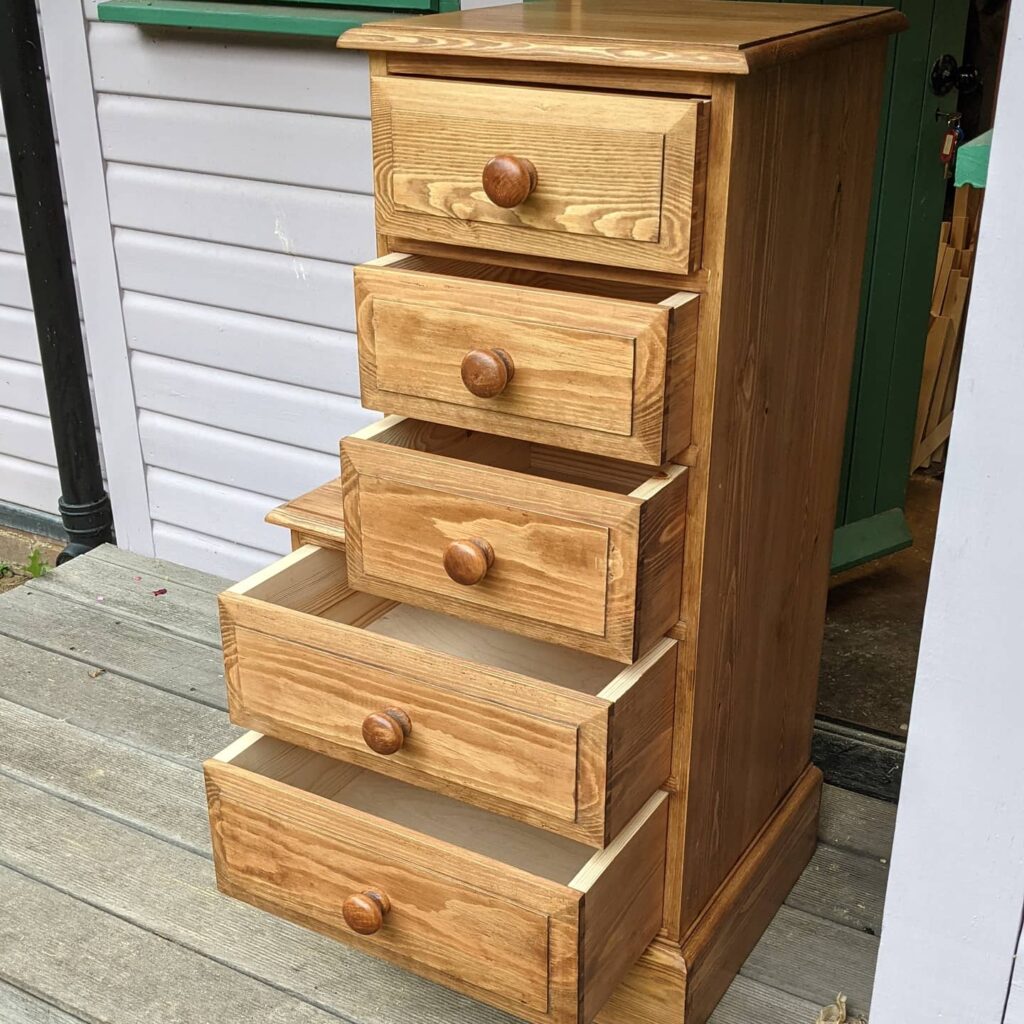 Finished set of drawers with drawers open