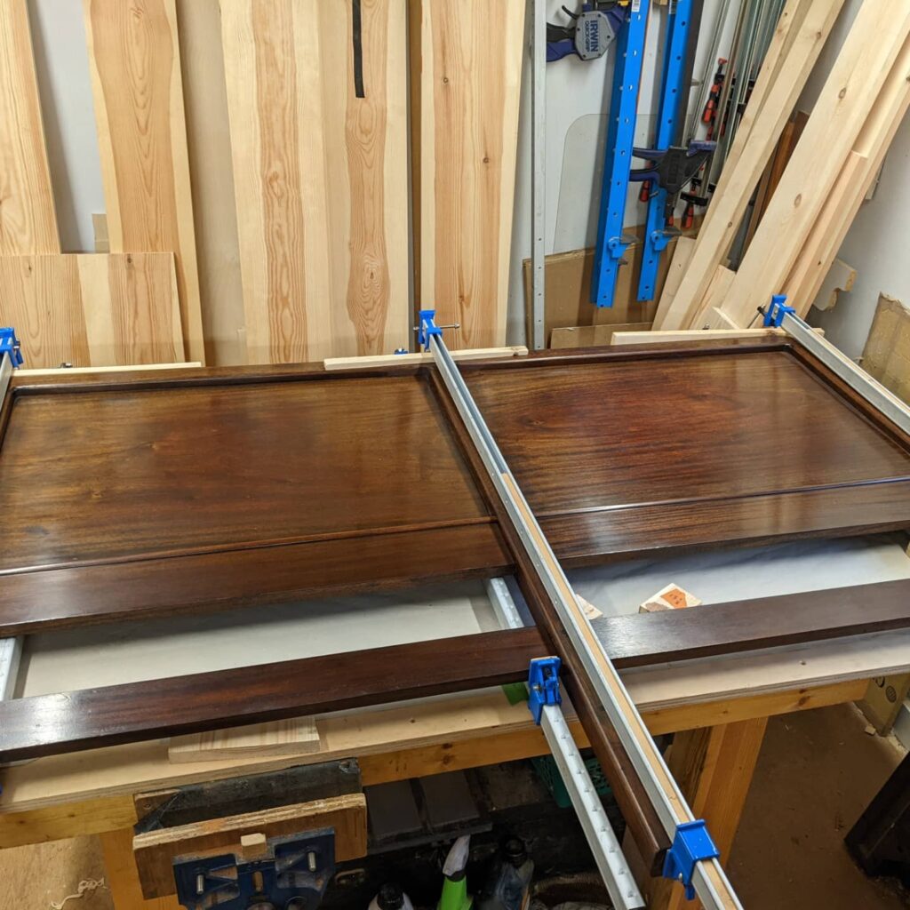 The glue-up of the headboard and footboard tested the limits of my clamps and shop space